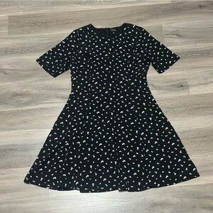 Ann Taylor 8  Dress Black White Floral Fit & Flare Short Sleeve Business Zip